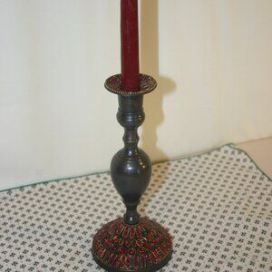 Tall Bronze Candle Stick w/Red Stones B-221